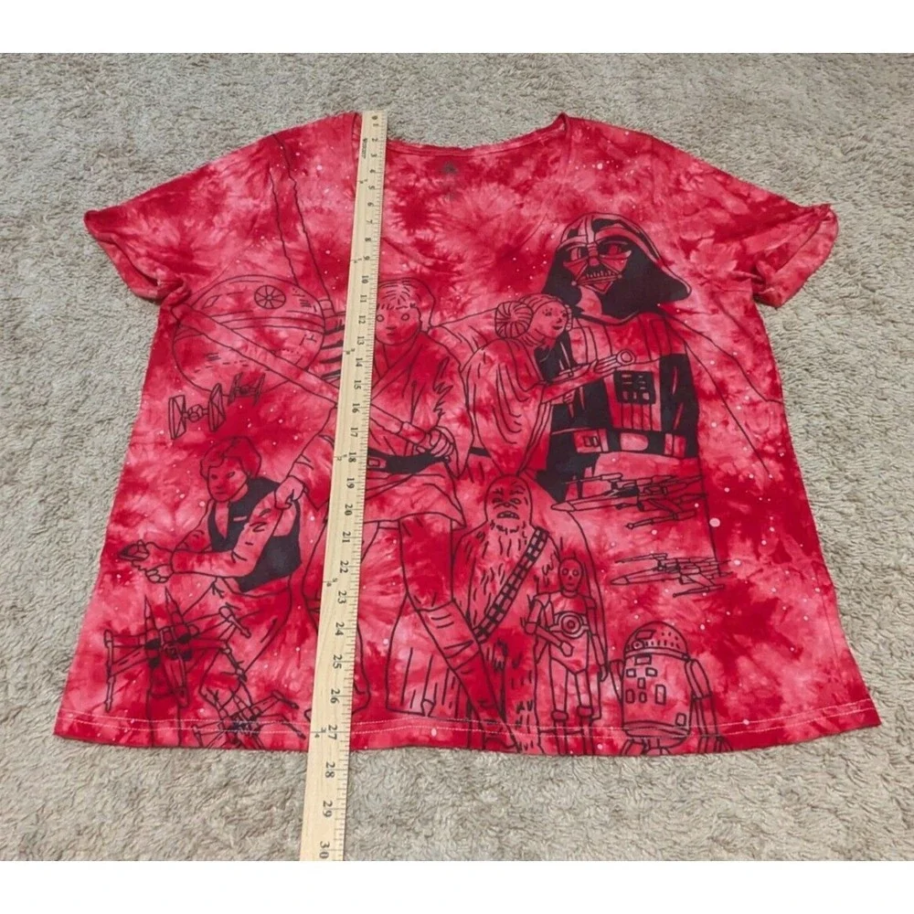 Disney Store Star Wars Graphic Cartoon Red Tie Dye T Shirt Womens Sz XL Scribble